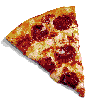 Animated pizza slice being eaten