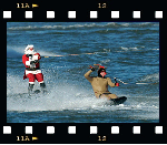 Photo of Santa on waterskis and reindeer on kneeboard